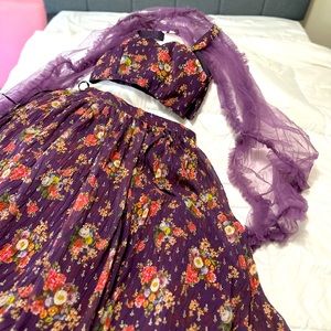 Three piece set skirt top and stole set